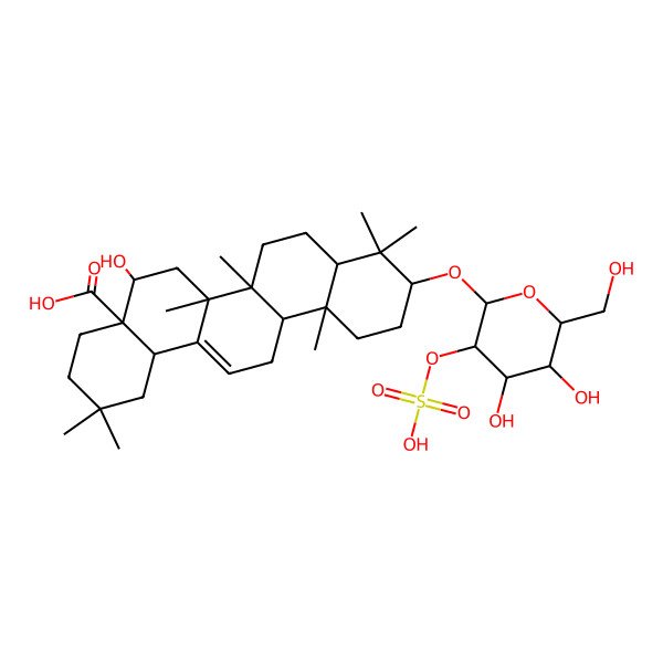 2D Structure of 10-[4,5-Dihydroxy-6-(hydroxymethyl)-3-sulfooxyoxan-2-yl]oxy-5-hydroxy-2,2,6a,6b,9,9,12a-heptamethyl-1,3,4,5,6,6a,7,8,8a,10,11,12,13,14b-tetradecahydropicene-4a-carboxylic acid