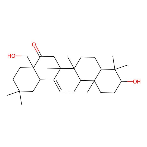 2D Structure of (4aS,6aS,6bR,10S,12aR)-10-hydroxy-4a-(hydroxymethyl)-2,2,6a,6b,9,9,12a-heptamethyl-3,4,6,6a,7,8,8a,10,11,12,13,14b-dodecahydro-1H-picen-5-one 2D Structure of (4aS,6aS,6bR,10S,12aR)-10-hydroxy-4a-(hydroxymethyl)-2,2,6a,6b,9,9,12a-heptamethyl-3,4,6,6a,7,8,8a,10,11,12,13,14b-dodecahydro-1H-picen-5-one