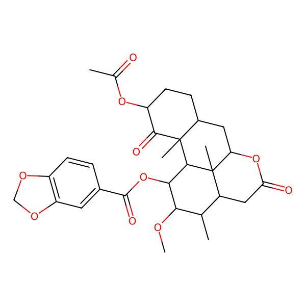 2D Structure of [(1S,2S,4S,7R,9R,13S,14R,15S,16S,17S)-4-acetyloxy-15-methoxy-2,14,17-trimethyl-3,11-dioxo-10-oxatetracyclo[7.7.1.02,7.013,17]heptadecan-16-yl] 1,3-benzodioxole-5-carboxylate