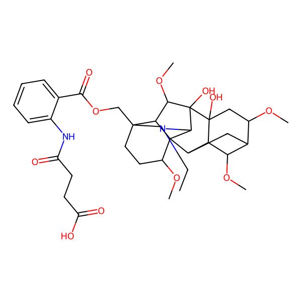 2D Structure of 4-[2-[(11-Ethyl-8,9-dihydroxy-4,6,16,18-tetramethoxy-11-azahexacyclo[7.7.2.12,5.01,10.03,8.013,17]nonadecan-13-yl)methoxycarbonyl]anilino]-4-oxobutanoic acid
