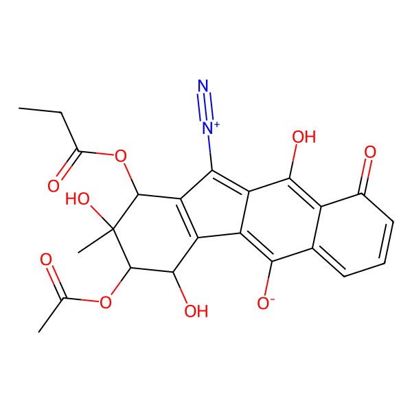2D Structure of (1R,2S,3R,4S)-3-acetyloxy-11-diazonio-2,4,10-trihydroxy-2-methyl-9-oxo-1-propanoyloxy-3,4-dihydro-1H-benzo[b]fluoren-5-olate