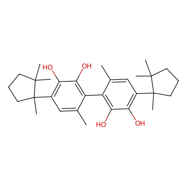 2D Structure of 3-[2,3-Dihydroxy-6-methyl-4-(1,2,2-trimethylcyclopentyl)phenyl]-4-methyl-6-(1,2,2-trimethylcyclopentyl)benzene-1,2-diol
