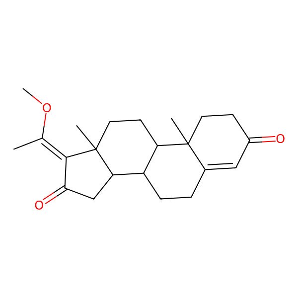 2D Structure of 17-(1-Methoxyethylidene)-10,13-dimethyl-1,2,6,7,8,9,11,12,14,15-decahydrocyclopenta[a]phenanthrene-3,16-dione