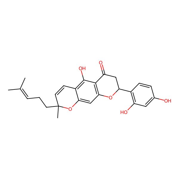 2D Structure of (2S,8R)-8-(2,4-dihydroxyphenyl)-5-hydroxy-2-methyl-2-(4-methylpent-3-enyl)-7,8-dihydropyrano[3,2-g]chromen-6-one