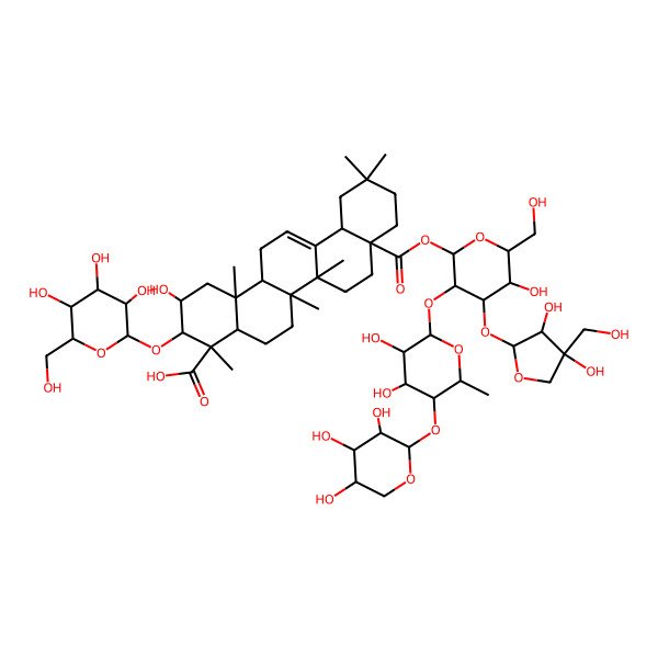 2D Structure of 8a-[4-[3,4-Dihydroxy-4-(hydroxymethyl)oxolan-2-yl]oxy-3-[3,4-dihydroxy-6-methyl-5-(3,4,5-trihydroxyoxan-2-yl)oxyoxan-2-yl]oxy-5-hydroxy-6-(hydroxymethyl)oxan-2-yl]oxycarbonyl-2-hydroxy-4,6a,6b,11,11,14b-hexamethyl-3-[3,4,5-trihydroxy-6-(hydroxymethyl)oxan-2-yl]oxy-1,2,3,4a,5,6,7,8,9,10,12,12a,14,14a-tetradecahydropicene-4-carboxylic acid