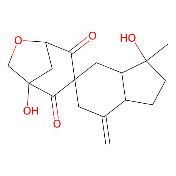 2D Structure of 1',3-Dihydroxy-3-methyl-7-methylidenespiro[1,2,3a,4,6,7a-hexahydroindene-5,3'-6-oxabicyclo[3.2.1]octane]-2',4'-dione
