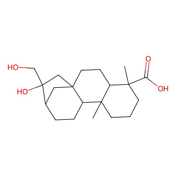 2D Structure of (1R,4R,5S,9S,10S,13S,14R)-14-hydroxy-14-(hydroxymethyl)-5,9-dimethyltetracyclo[11.2.1.01,10.04,9]hexadecane-5-carboxylic acid