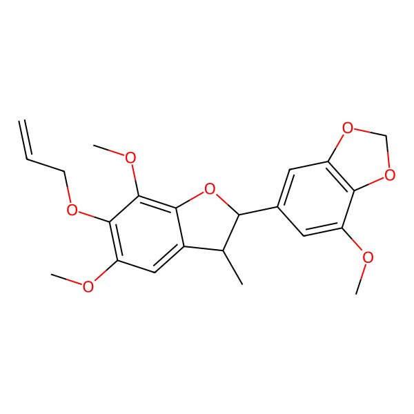 2D Structure of 6-[(2S,3S)-5,7-dimethoxy-3-methyl-6-prop-2-enoxy-2,3-dihydro-1-benzofuran-2-yl]-4-methoxy-1,3-benzodioxole