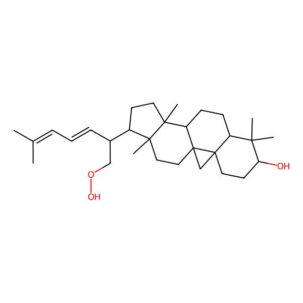 2D Structure of (1S,3R,6S,8R,11S,12S,15R,16R)-15-[(3Z)-1-hydroperoxy-6-methylhepta-3,5-dien-2-yl]-7,7,12,16-tetramethylpentacyclo[9.7.0.01,3.03,8.012,16]octadecan-6-ol