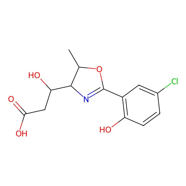 2D Structure of (3S)-3-[(4R,5R)-2-(5-chloro-2-hydroxyphenyl)-5-methyl-4,5-dihydro-1,3-oxazol-4-yl]-3-hydroxypropanoic acid