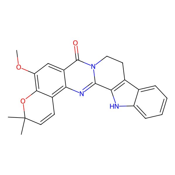 2D Structure of 10-Methoxy-7,7-dimethyl-8-oxa-2,14,24-triazahexacyclo[12.11.0.03,12.04,9.017,25.018,23]pentacosa-1,3,5,9,11,17(25),18,20,22-nonaen-13-one