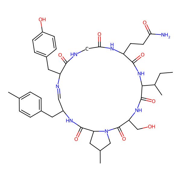 2D Structure of 3-[6-Butan-2-yl-3-(hydroxymethyl)-15-[(4-hydroxyphenyl)methyl]-23-methyl-18-[(4-methylphenyl)methyl]-2,5,8,11,14,20-hexaoxo-1,4,7,10,13,16,19-heptazabicyclo[19.3.0]tetracos-16-en-9-yl]propanamide