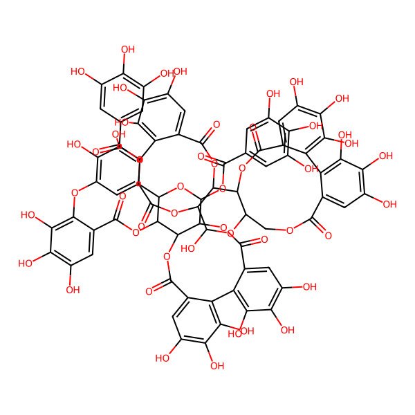 2D Structure of [(10R,11S,13R,14R,15S)-3,4,5,20,21,22-hexahydroxy-8,17-dioxo-11-(3,4,5-trihydroxybenzoyl)oxy-13-[(3,4,5-trihydroxybenzoyl)oxymethyl]-9,12,16-trioxatetracyclo[16.4.0.02,7.010,15]docosa-1(22),2,4,6,18,20-hexaen-14-yl] 2-[[(1R,2S,19R,20R,22R)-7,8,9,12,13,20,28,29,30,33,34,35-dodecahydroxy-4,17,25,38-tetraoxo-3,18,21,24,39-pentaoxaheptacyclo[20.17.0.02,19.05,10.011,16.026,31.032,37]nonatriaconta-5,7,9,11,13,15,26,28,30,32,34,36-dodecaen-14-yl]oxy]-3,4,5-trihydroxybenzoate