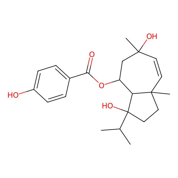 2D Structure of [(3R,3aS,4S,6S,8aR)-3,6-dihydroxy-6,8a-dimethyl-3-propan-2-yl-2,3a,4,5-tetrahydro-1H-azulen-4-yl] 4-hydroxybenzoate