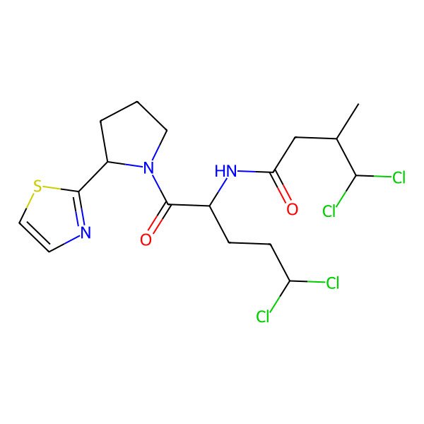 2D Structure of 4,4-dichloro-N-[5,5-dichloro-1-oxo-1-[2-(1,3-thiazol-2-yl)pyrrolidin-1-yl]pentan-2-yl]-3-methylbutanamide