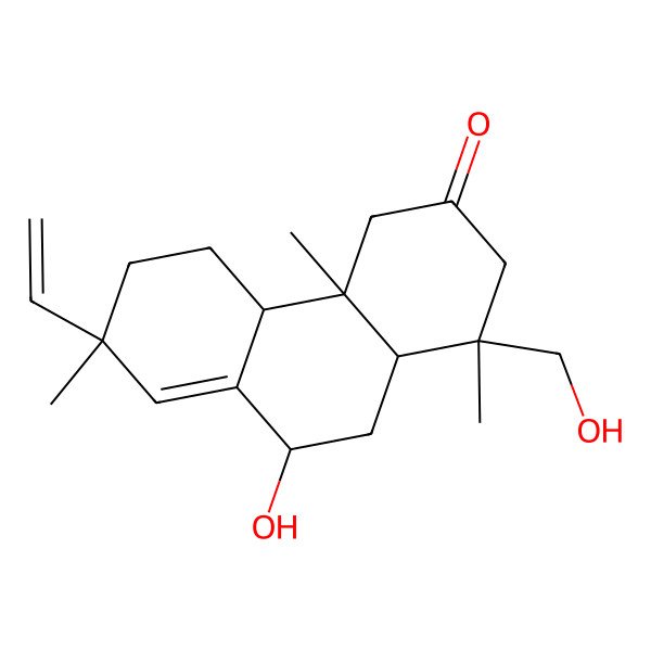 2D Structure of 7-Ethenyl-9-hydroxy-1-(hydroxymethyl)-1,4a,7-trimethyl-2,4,4b,5,6,9,10,10a-octahydrophenanthren-3-one