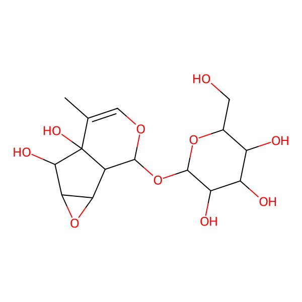 2D Structure of (2S,3R,4S,5S,6R)-2-[[(1R,2R,4S,5R,6R,10S)-5,6-dihydroxy-7-methyl-3,9-dioxatricyclo[4.4.0.02,4]dec-7-en-10-yl]oxy]-6-(hydroxymethyl)oxane-3,4,5-triol