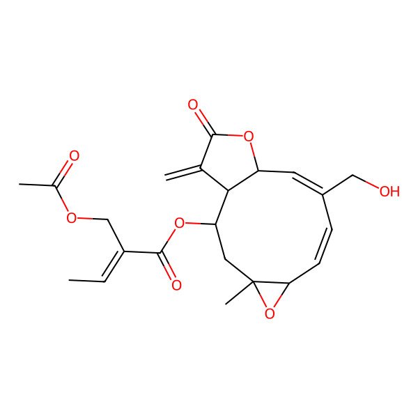 2D Structure of [(1R,2R,4R,6R,7Z,9E,11R)-9-(hydroxymethyl)-4-methyl-14-methylidene-13-oxo-5,12-dioxatricyclo[9.3.0.04,6]tetradeca-7,9-dien-2-yl] (Z)-2-(acetyloxymethyl)but-2-enoate