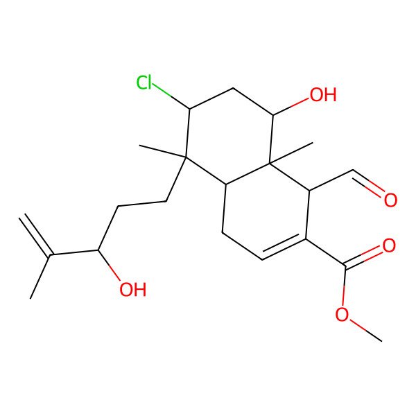 2D Structure of Methyl 6-chloro-1-formyl-8-hydroxy-5-(3-hydroxy-4-methylpent-4-enyl)-5,8a-dimethyl-1,4,4a,6,7,8-hexahydronaphthalene-2-carboxylate