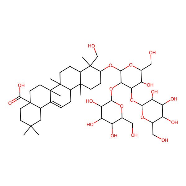 2D Structure of (4aS,6aR,6aS,6bR,8aR,9R,10S,12aR,14bS)-10-[(2R,3R,4S,5R,6R)-5-hydroxy-6-(hydroxymethyl)-3,4-bis[[(2S,3R,4S,5S,6R)-3,4,5-trihydroxy-6-(hydroxymethyl)oxan-2-yl]oxy]oxan-2-yl]oxy-9-(hydroxymethyl)-2,2,6a,6b,9,12a-hexamethyl-1,3,4,5,6,6a,7,8,8a,10,11,12,13,14b-tetradecahydropicene-4a-carboxylic acid