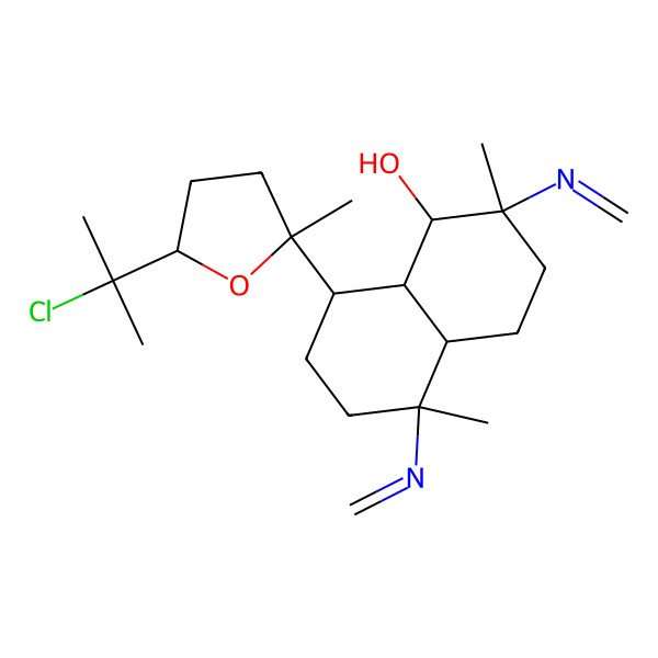 2D Structure of 8-[5-(2-Chloropropan-2-yl)-2-methyloxolan-2-yl]-2,5-dimethyl-2,5-bis(methylideneamino)-1,3,4,4a,6,7,8,8a-octahydronaphthalen-1-ol