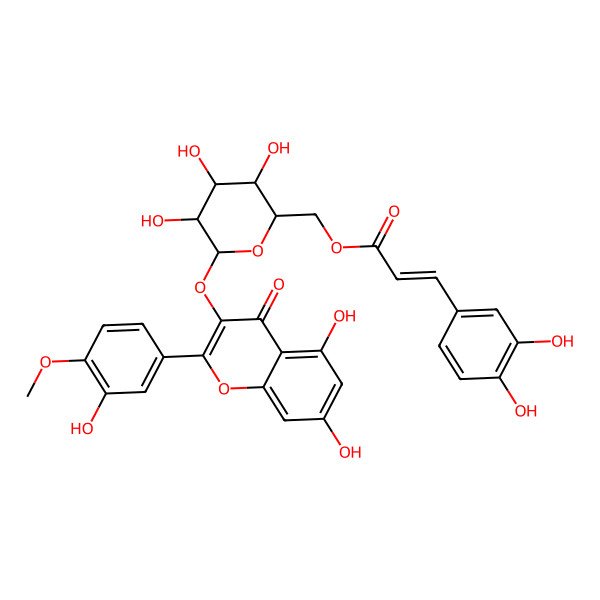 2D Structure of [(2R,3R,4S,5R,6S)-6-[5,7-dihydroxy-2-(3-hydroxy-4-methoxyphenyl)-4-oxochromen-3-yl]oxy-3,4,5-trihydroxyoxan-2-yl]methyl (E)-3-(3,4-dihydroxyphenyl)prop-2-enoate
