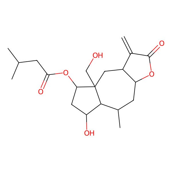 2D Structure of [6-hydroxy-8a-(hydroxymethyl)-5-methyl-1-methylidene-2-oxo-4,5,5a,6,7,8,9,9a-octahydro-3aH-azuleno[6,7-b]furan-8-yl] 3-methylbutanoate