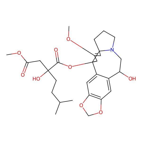 2D Structure of 1-O-[(2S,3S,6S,12R)-12-hydroxy-4-methoxy-16,18-dioxa-10-azapentacyclo[11.7.0.02,6.06,10.015,19]icosa-1(20),4,13,15(19)-tetraen-3-yl] 4-O-methyl (2S)-2-hydroxy-2-(3-methylbutyl)butanedioate