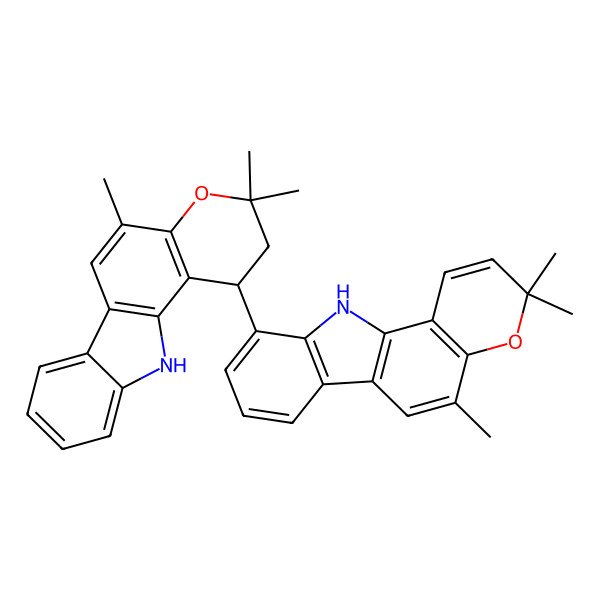 2D Structure of 3,3,5-trimethyl-10-[(1R)-3,3,5-trimethyl-2,11-dihydro-1H-pyrano[3,2-a]carbazol-1-yl]-11H-pyrano[3,2-a]carbazole