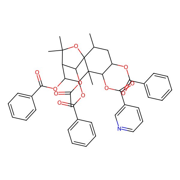 2D Structure of [(1S,2R,4S,5R,6S,7S,8R,9R,12R)-12-acetyloxy-4,7,8-tribenzoyloxy-2,6,10,10-tetramethyl-11-oxatricyclo[7.2.1.01,6]dodecan-5-yl] pyridine-3-carboxylate
