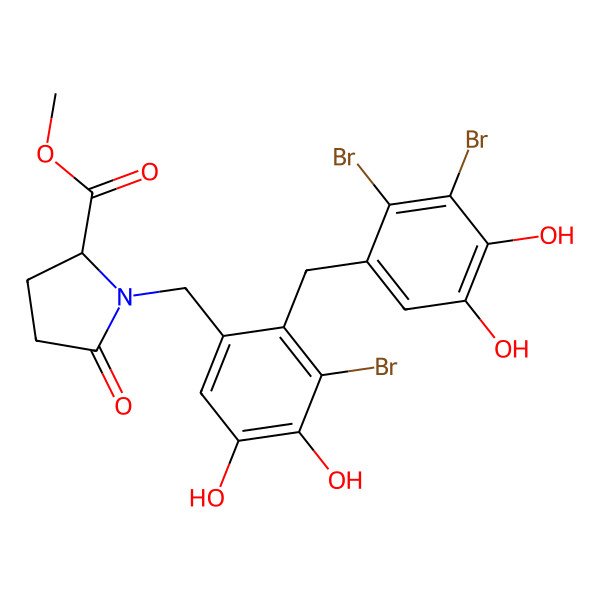 2D Structure of Methyl 1-[[3-bromo-2-[(2,3-dibromo-4,5-dihydroxyphenyl)methyl]-4,5-dihydroxyphenyl]methyl]-5-oxopyrrolidine-2-carboxylate