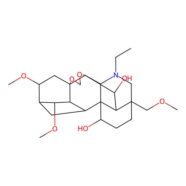 2D Structure of (1S,2R,3R,4S,5R,6S,8R,12S,13S,16S,19S,20R,21S)-14-ethyl-4,6-dimethoxy-16-(methoxymethyl)-9,11-dioxa-14-azaheptacyclo[10.7.2.12,5.01,13.03,8.08,12.016,20]docosane-19,21-diol