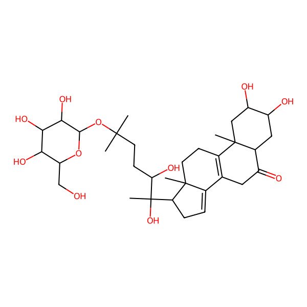 2D Structure of 17-[2,3-Dihydroxy-6-methyl-6-[3,4,5-trihydroxy-6-(hydroxymethyl)oxan-2-yl]oxyheptan-2-yl]-2,3-dihydroxy-10,13-dimethyl-1,2,3,4,5,7,11,12,16,17-decahydrocyclopenta[a]phenanthren-6-one