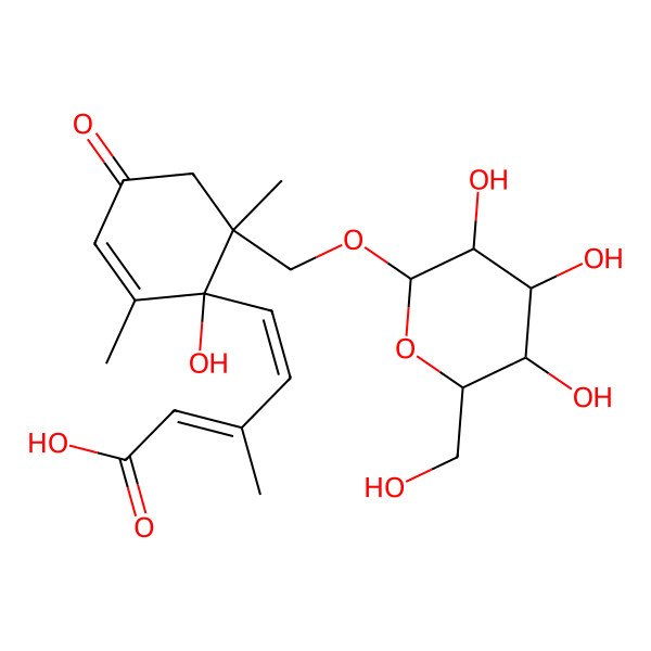 2D Structure of (2Z,4E)-5-[(1R,6R)-1-hydroxy-2,6-dimethyl-4-oxo-6-[[(2R,3S,4S,5R,6S)-3,4,5-trihydroxy-6-(hydroxymethyl)oxan-2-yl]oxymethyl]cyclohex-2-en-1-yl]-3-methylpenta-2,4-dienoic acid
