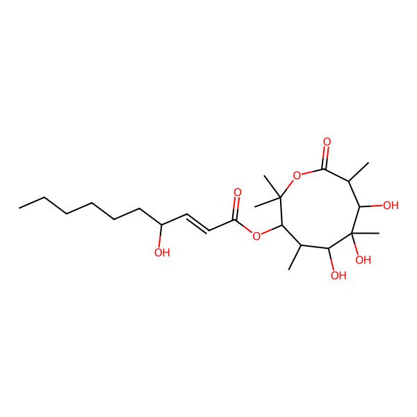 2D Structure of [(3R,4S,5S,6R,7R,8R)-5,6,7-trihydroxy-2,2,4,6,8-pentamethyl-9-oxooxonan-3-yl] (E,4R)-4-hydroxydec-2-enoate