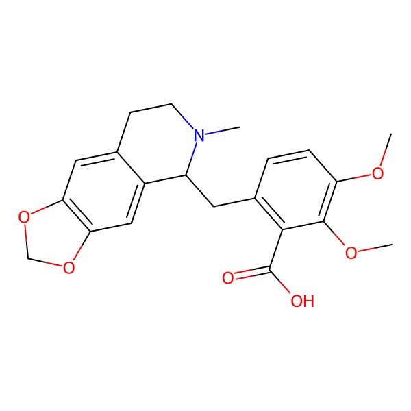 2D Structure of 2,3-dimethoxy-6-[[(5S)-6-methyl-7,8-dihydro-5H-[1,3]dioxolo[4,5-g]isoquinolin-5-yl]methyl]benzoic acid