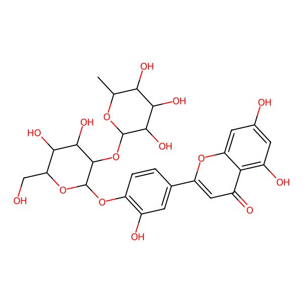 2D Structure of 2-[4-[(2S,3R,4S,5S,6R)-4,5-dihydroxy-6-(hydroxymethyl)-3-[(2S,3R,4R,5R,6S)-3,4,5-trihydroxy-6-methyloxan-2-yl]oxyoxan-2-yl]oxy-3-hydroxyphenyl]-5,7-dihydroxychromen-4-one