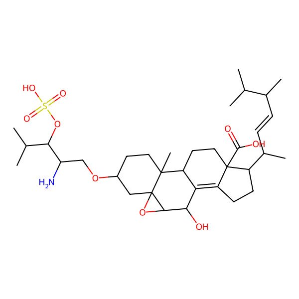 2D Structure of 5-(2-Amino-4-methyl-3-sulfooxypentoxy)-15-(5,6-dimethylhept-3-en-2-yl)-10-hydroxy-2-methyl-8-oxapentacyclo[9.7.0.02,7.07,9.012,16]octadec-11-ene-16-carboxylic acid