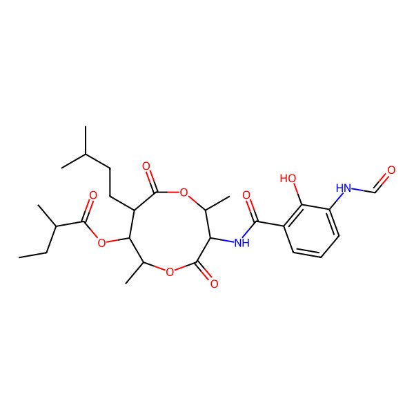 2D Structure of [(2R,3S,6S,7R,8R)-3-[(3-formamido-2-hydroxybenzoyl)amino]-2,6-dimethyl-8-(3-methylbutyl)-4,9-dioxo-1,5-dioxonan-7-yl] 2-methylbutanoate