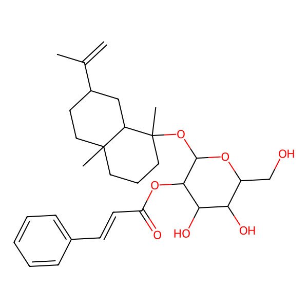 2D Structure of [2-[(1,4a-Dimethyl-7-prop-1-en-2-yl-2,3,4,5,6,7,8,8a-octahydronaphthalen-1-yl)oxy]-4,5-dihydroxy-6-(hydroxymethyl)oxan-3-yl] 3-phenylprop-2-enoate