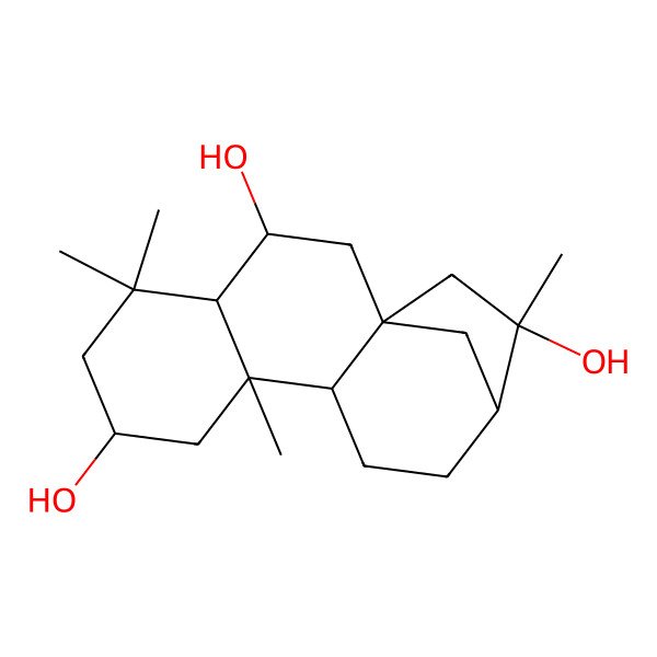 2D Structure of (1R,3R,4R,7R,9S,10R,13R,14R)-5,5,9,14-tetramethyltetracyclo[11.2.1.01,10.04,9]hexadecane-3,7,14-triol