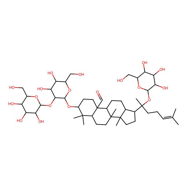 2D Structure of 3-[4,5-dihydroxy-6-(hydroxymethyl)-3-[3,4,5-trihydroxy-6-(hydroxymethyl)oxan-2-yl]oxyoxan-2-yl]oxy-4,4,8,14-tetramethyl-17-[6-methyl-2-[3,4,5-trihydroxy-6-(hydroxymethyl)oxan-2-yl]oxyhept-5-en-2-yl]-2,3,5,6,7,9,11,12,13,15,16,17-dodecahydro-1H-cyclopenta[a]phenanthrene-10-carbaldehyde