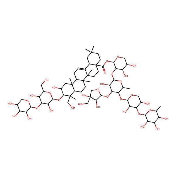 2D Structure of [(2S,3R,4S,5S)-3-[(2S,3R,4S,5S,6S)-4-[(2S,3R,4R)-3,4-dihydroxy-4-(hydroxymethyl)oxolan-2-yl]oxy-5-[(2S,3R,4S,5R)-3,5-dihydroxy-4-[(2S,3R,4R,5R,6S)-3,4,5-trihydroxy-6-methyloxan-2-yl]oxyoxan-2-yl]oxy-3-hydroxy-6-methyloxan-2-yl]oxy-4,5-dihydroxyoxan-2-yl] (4aS,6aR,6aS,6bR,8aR,9R,10R,11S,12aR,14bS)-10-[(2R,3R,4S,5R,6R)-3,5-dihydroxy-6-(hydroxymethyl)-4-[(2S,3R,4S,5R)-3,4,5-trihydroxyoxan-2-yl]oxyoxan-2-yl]oxy-11-hydroxy-9-(hydroxymethyl)-2,2,6a,6b,9,12a-hexamethyl-1,3,4,5,6,6a,7,8,8a,10,11,12,13,14b-tetradecahydropicene-4a-carboxylate