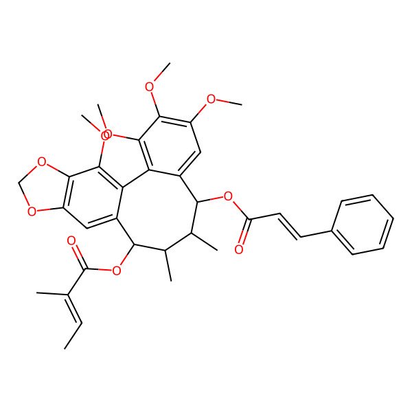 2D Structure of [(8R,9S,10R,11R)-3,4,5,19-tetramethoxy-9,10-dimethyl-8-[(E)-3-phenylprop-2-enoyl]oxy-15,17-dioxatetracyclo[10.7.0.02,7.014,18]nonadeca-1(19),2,4,6,12,14(18)-hexaen-11-yl] (Z)-2-methylbut-2-enoate