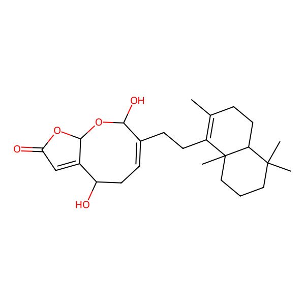 2D Structure of 7-[2-(2,5,5,8a-Tetramethyl-3,4,4a,6,7,8-hexahydronaphthalen-1-yl)ethyl]-4,8-dihydroxy-4,5,8,9a-tetrahydrofuro[2,3-b]oxocin-2-one