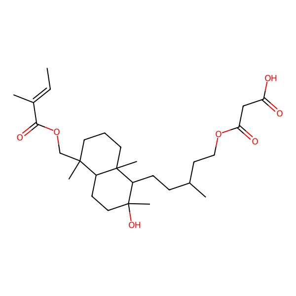 2D Structure of 3-[(3S)-5-[(1S,2S,4aS,5S,8aR)-2-hydroxy-2,5,8a-trimethyl-5-[[(Z)-2-methylbut-2-enoyl]oxymethyl]-3,4,4a,6,7,8-hexahydro-1H-naphthalen-1-yl]-3-methylpentoxy]-3-oxopropanoic acid