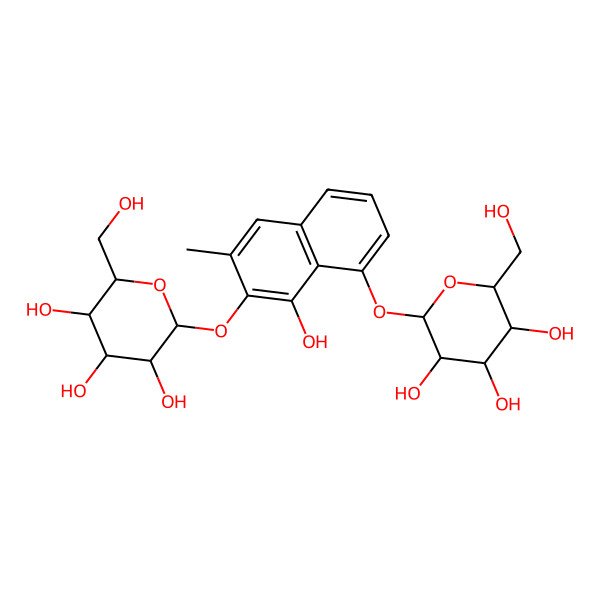 2D Structure of 2-(Hydroxymethyl)-6-[8-hydroxy-6-methyl-7-[3,4,5-trihydroxy-6-(hydroxymethyl)oxan-2-yl]oxynaphthalen-1-yl]oxyoxane-3,4,5-triol