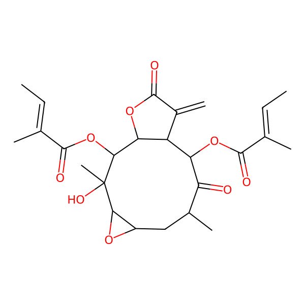 2D Structure of [(1S,2R,3R,4R,6S,8S,10S,11S)-3-hydroxy-3,8-dimethyl-2-[(Z)-2-methylbut-2-enoyl]oxy-12-methylidene-9,13-dioxo-5,14-dioxatricyclo[9.3.0.04,6]tetradecan-10-yl] (Z)-2-methylbut-2-enoate
