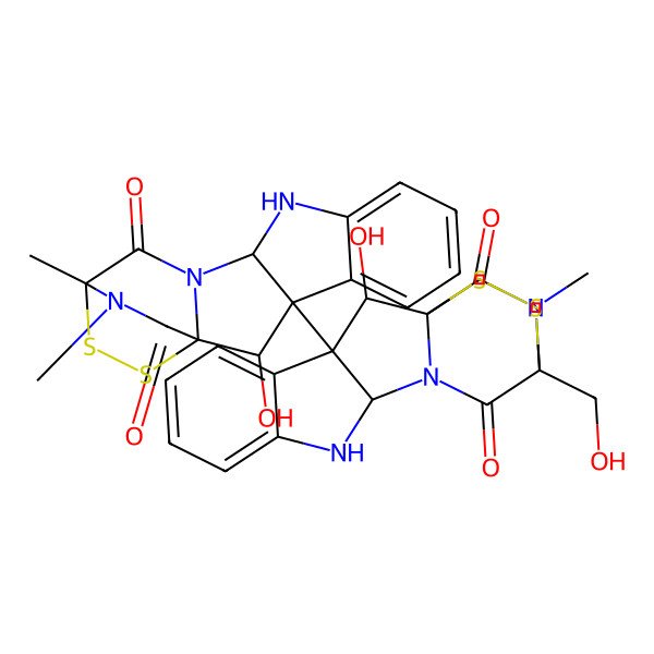 2D Structure of 2-Hydroxy-3-[2-hydroxy-14-(hydroxymethyl)-18-methyl-13,17-dioxo-15,16-dithia-10,12,18-triazapentacyclo[12.2.2.01,12.03,11.04,9]octadeca-4,6,8-trien-3-yl]-14,18-dimethyl-15,16-dithia-10,12,18-triazapentacyclo[12.2.2.01,12.03,11.04,9]octadeca-4,6,8-triene-13,17-dione