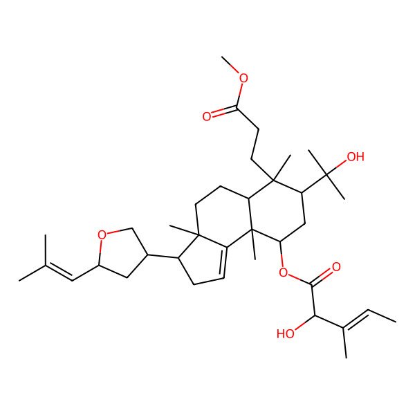 2D Structure of [(3S,3aS,5aR,6R,7R,9R,9aR)-7-(2-hydroxypropan-2-yl)-6-(3-methoxy-3-oxopropyl)-3a,6,9a-trimethyl-3-[(3S,5S)-5-(2-methylprop-1-enyl)oxolan-3-yl]-2,3,4,5,5a,7,8,9-octahydrocyclopenta[a]naphthalen-9-yl] (E,2R)-2-hydroxy-3-methylpent-3-enoate